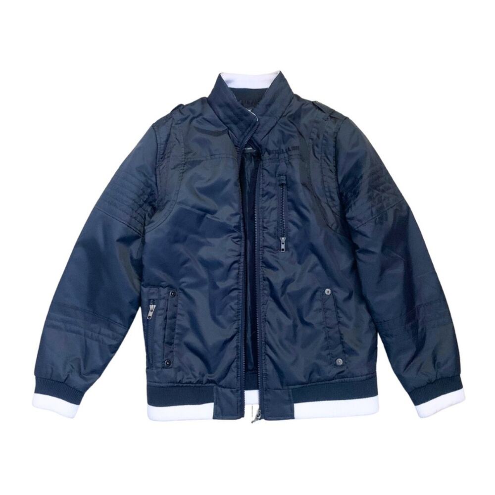 Navy Blue White Guess Jacket Winter Outerwear Zipper Closure Y2K Preppy 90s